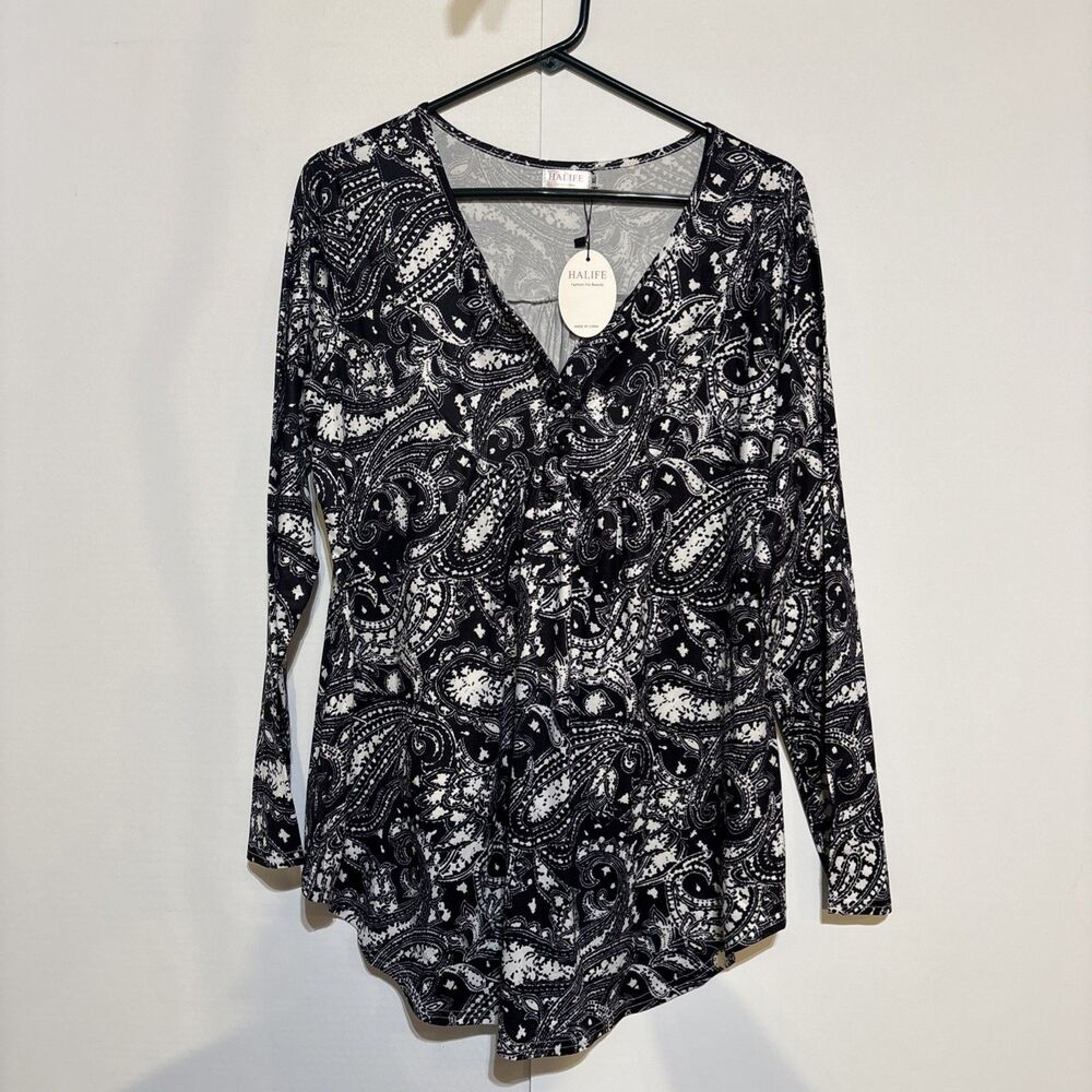 Halife Woman XL  Tunic Paisley L/S V neck Lightweight Blouse NWT Chest 42" Gift